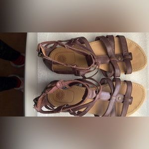 UGG sandals,good quality. only worn them twice. They are made of leather! Size9